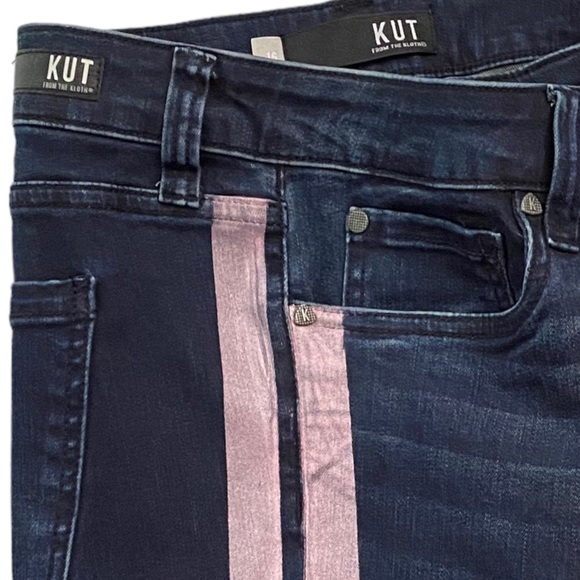 Kut from the Kloth Connie Ankle Skinny Jeans Folded Hem Pink Vertical Stripes 16 - Picture 4 of 16